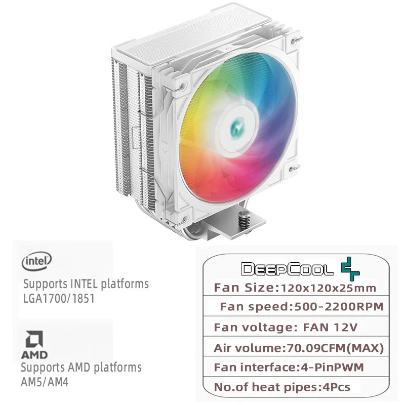 DEEPCOOL AG400 ARGB CPU Air Cooler – 4 Heat Pipes PWM 220W TDP Radiator for Intel LGA1700/1200/115X & AMD AM4/AM5 High Performance Cooling Fan