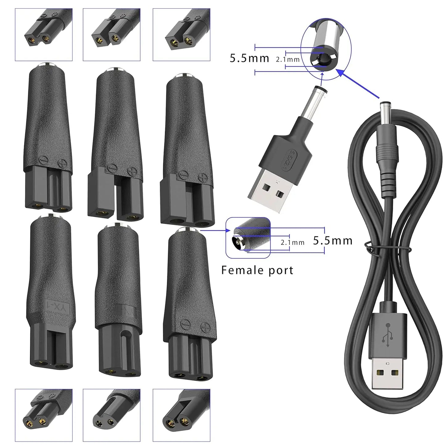 LISI 8-Pack 5V USB Power Cords — Replacement Charger for Hair Clippers, Beard Trimmers & Shavers
