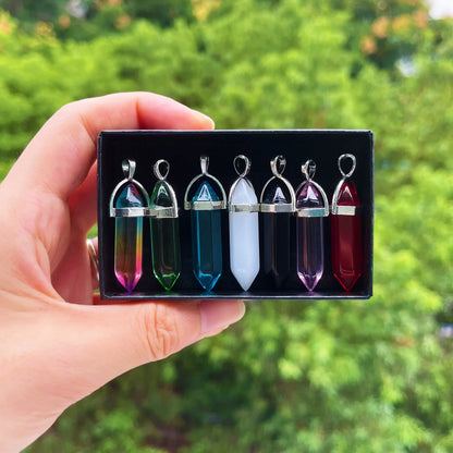 7Pcs Glass Horn Column Necklace Set – Elegant Gift Jewelry Set with Seven-Horn & Six-Horn Pendants