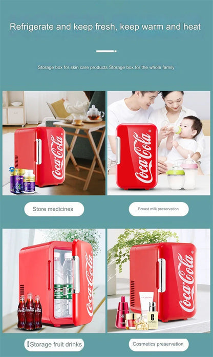 6L Mini Coca-Cola Refrigerator – Multifunctional Cosmetic Cooler & Warmer for Home, Car, Dorm, Portable 12V/220V Fridge
