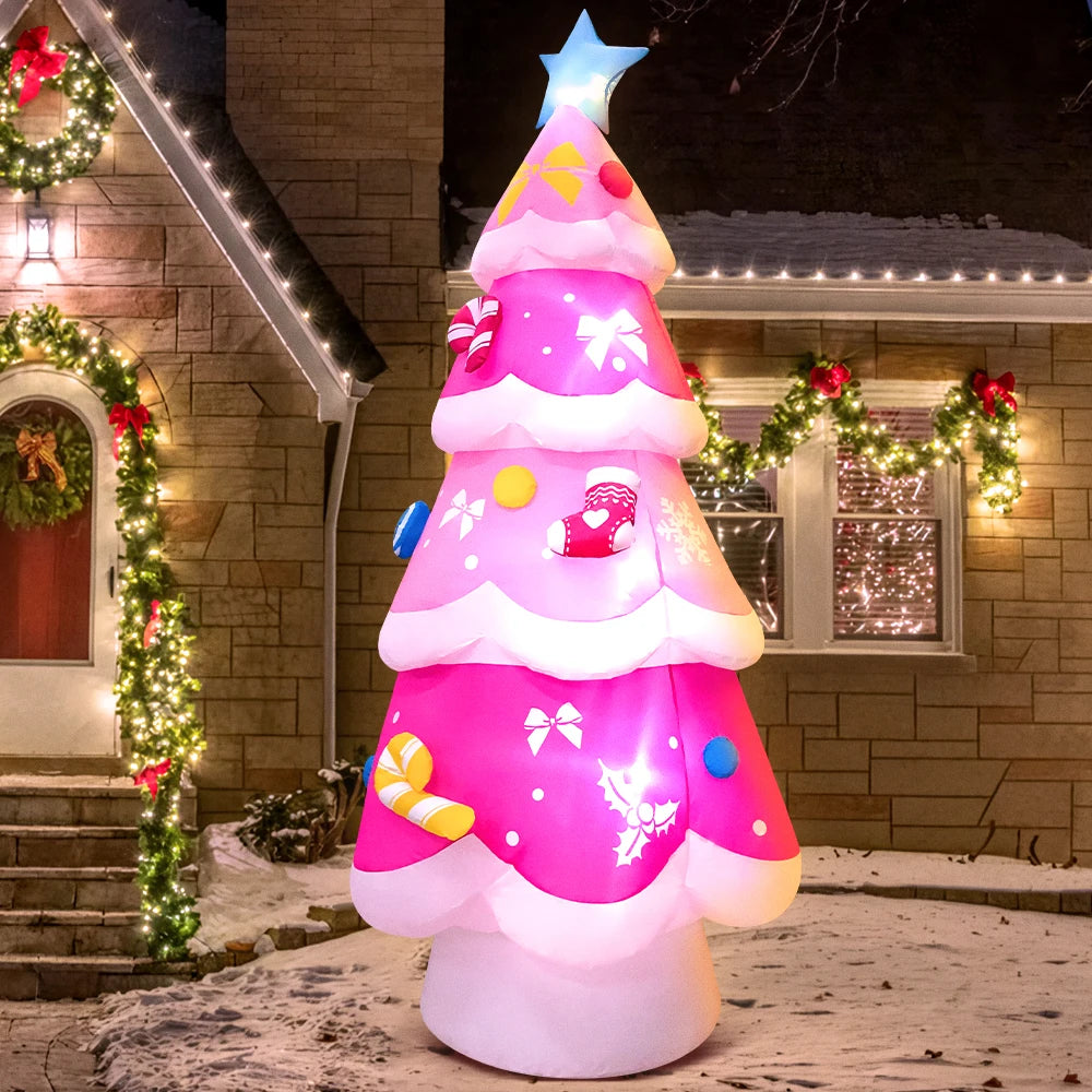 Merry Christmas Tree Arch Inflatable – Santa Claus Sleigh Decoration with LED Light for Home, Garden, and New Year Party Decor