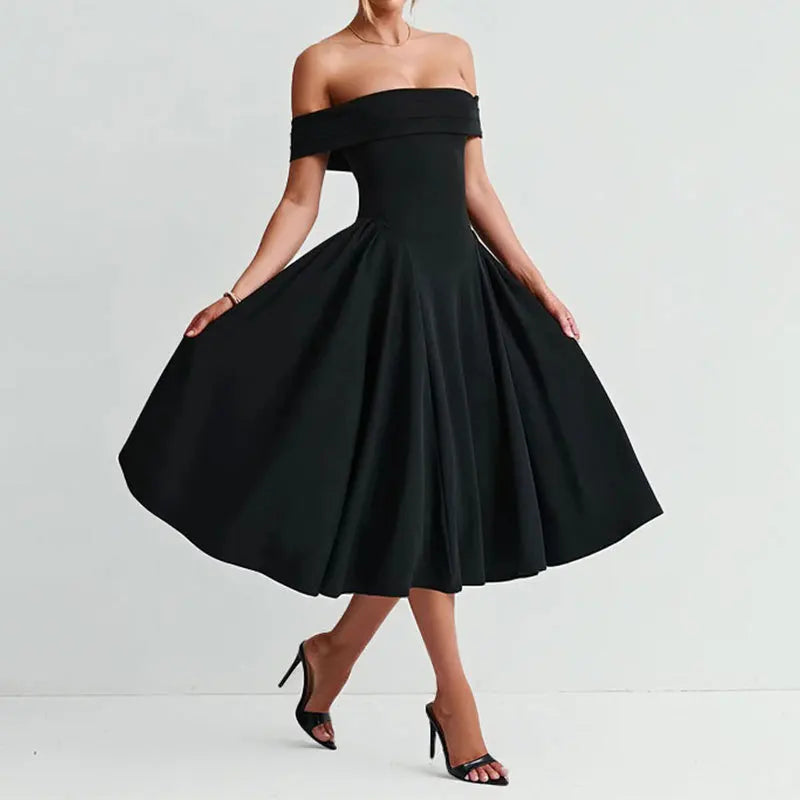 Women’s Elegant Strapless Backless Dress – Solid Color Off-Shoulder A-Line Long Formal Dress, Summer 2025