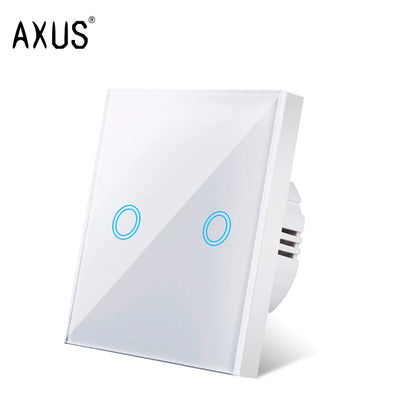 AXUS EU Touch Switch | AC100-240V LED Backlight Panel, Tempered Glass Wall Light Sensor Switch, 1/2/3 Gang