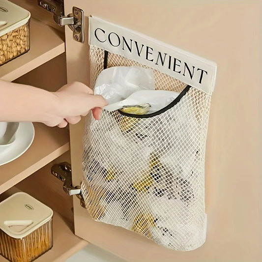 Large-Capacity Wall-Mounted Mesh Garbage Bag Holder – Hanging Kitchen Organizer & Fruit Storage Net for Cabinet Accessories