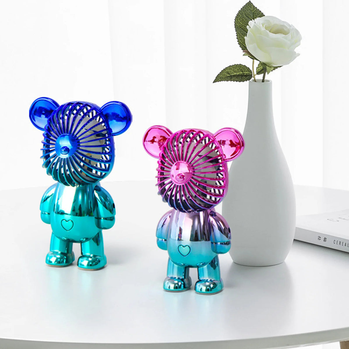 Graffiti Bear Electric Fan - USB Rechargeable 3-Speed Desktop Fan for Camping & Travel