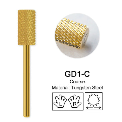 Gold Tungsten Carbide Nail Drill Bits – Large Barrel Milling Cutter, Pro Reversed Durable Grinding & Polishing Tools Accessories 4XC