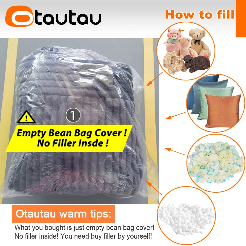 OTAUTAU Faux Fur Bean Bag Cover - 140x180cm Soft Plush Pillowsac No Filler