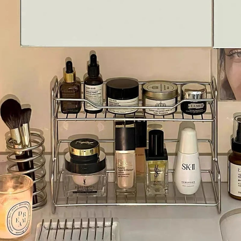 Double Layer Bathroom Sink Storage Rack - Minimalist Drainage Organizer for Cosmetics, Shower Gel & Toiletries