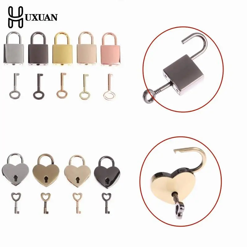 Vintage Heart-Shaped Metal Mini Padlock – Key Lock for Bags, Suitcases, and Luggage Boxes with Key