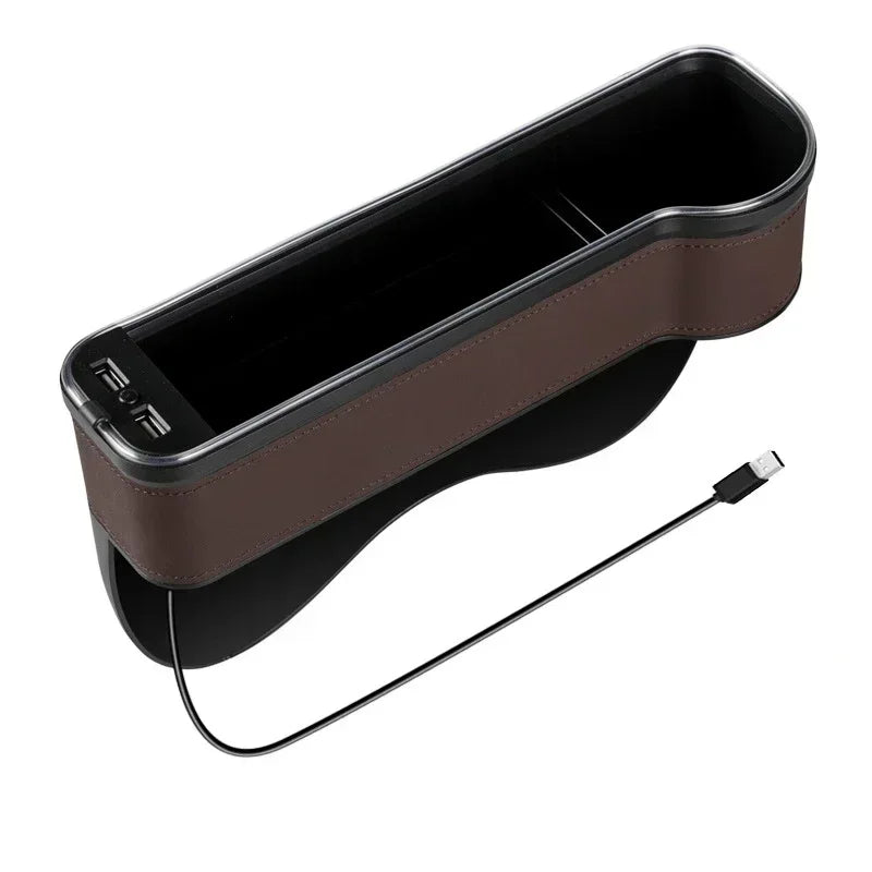 Car Seat Gap Organizer with 2 USB Chargers, LED Colorful Light, Pocket for Cards, Phone, Bottle & Cup Holder