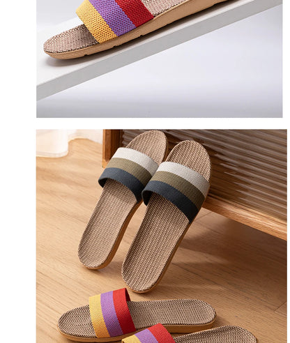 Unisex Fabric Summer Slippers – Breathable Soft Slip-On Indoor Home Shoes