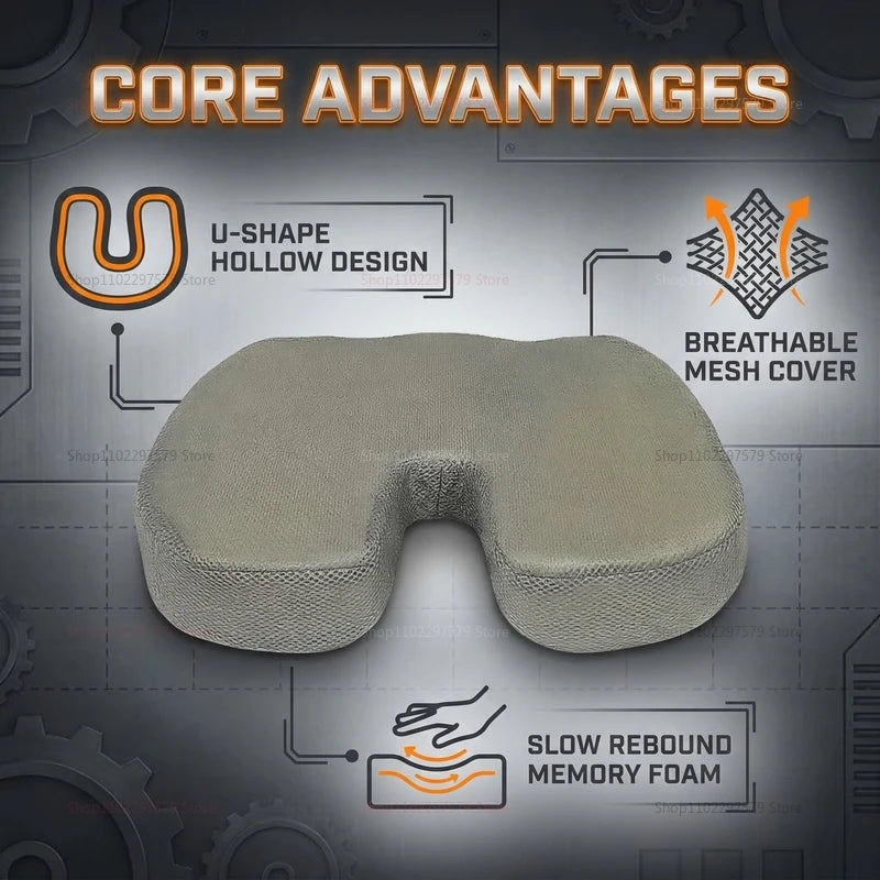Travel Memory Foam U-Shaped Seat Cushion – Ergonomic Hip & Lumbar Support Pad for Office Chair, Car & Travel Comfort