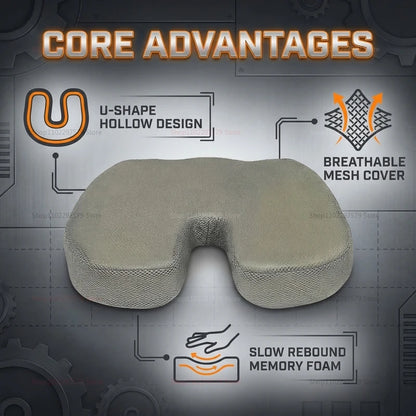 Travel Memory Foam U-Shaped Seat Cushion – Ergonomic Hip & Lumbar Support Pad for Office Chair, Car & Travel Comfort