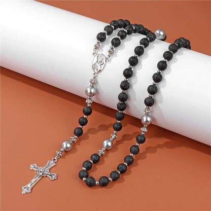 6mm Tiger Eye Rosary Beads Necklace – Catholic Jesus & Virgin Mary Pendant Long Knotted Chain Religious Jewelry for Men & Women