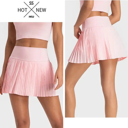 Women's High-Waist Tennis Skirt with Pockets - Quick Dry, Pleated Sports Skort for Yoga and Tennis