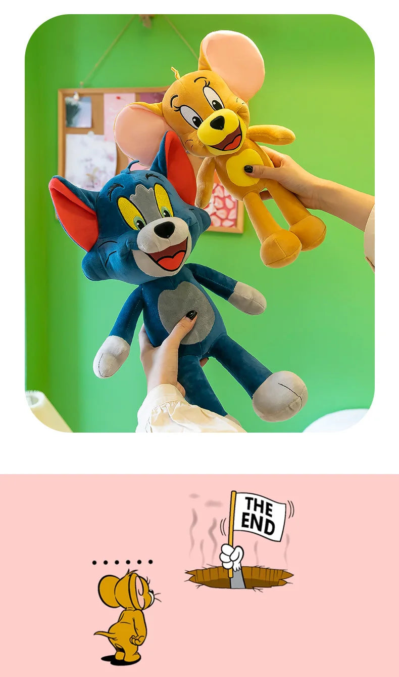 35/45/65cm Cute Cat & Mouse Plush Doll — Large Tom & Jerry Cartoon Stuffed Toy, Children's Soothing Companion Gift