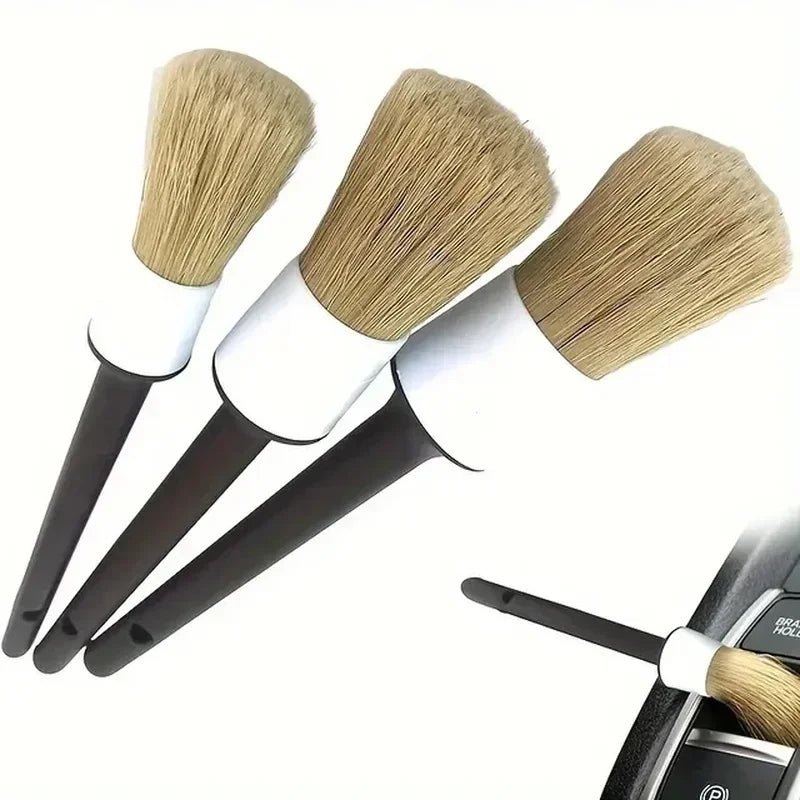 3PCS Car Detailing Brush Set – Boar Hair Bristle Cleaning Brushes for Interior & Exterior Auto Care, Dashboard & Detail Cleaning Tools
