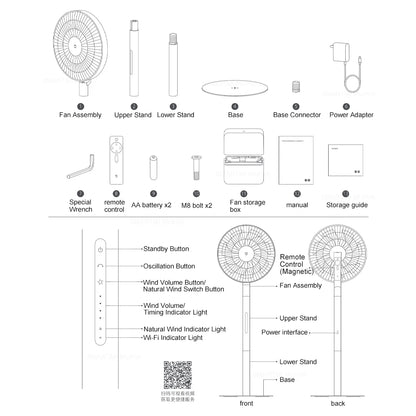MIJIA DC Inverter Floor Fan Pro - Smart Ultra-Thin Retractable Standing Fan with 100 Airflow Settings