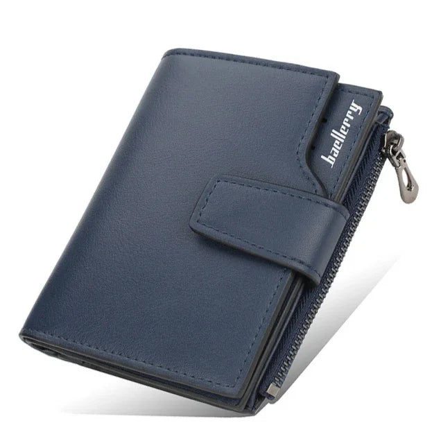 Women’s PU Leather Wallet — Short Hasp Coin & Card Holder, Small Money Bag Clutch in Blue & Red