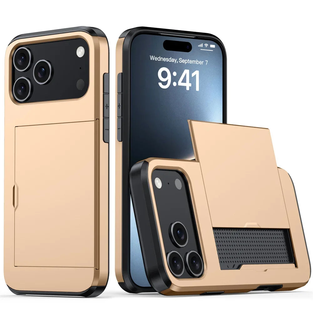 iPhone Case with Wallet & Card Holder — Shockproof Protective Cover for iPhone 17, 16, 15, 14, 13, 12, 11 Pro Max & Mini Models