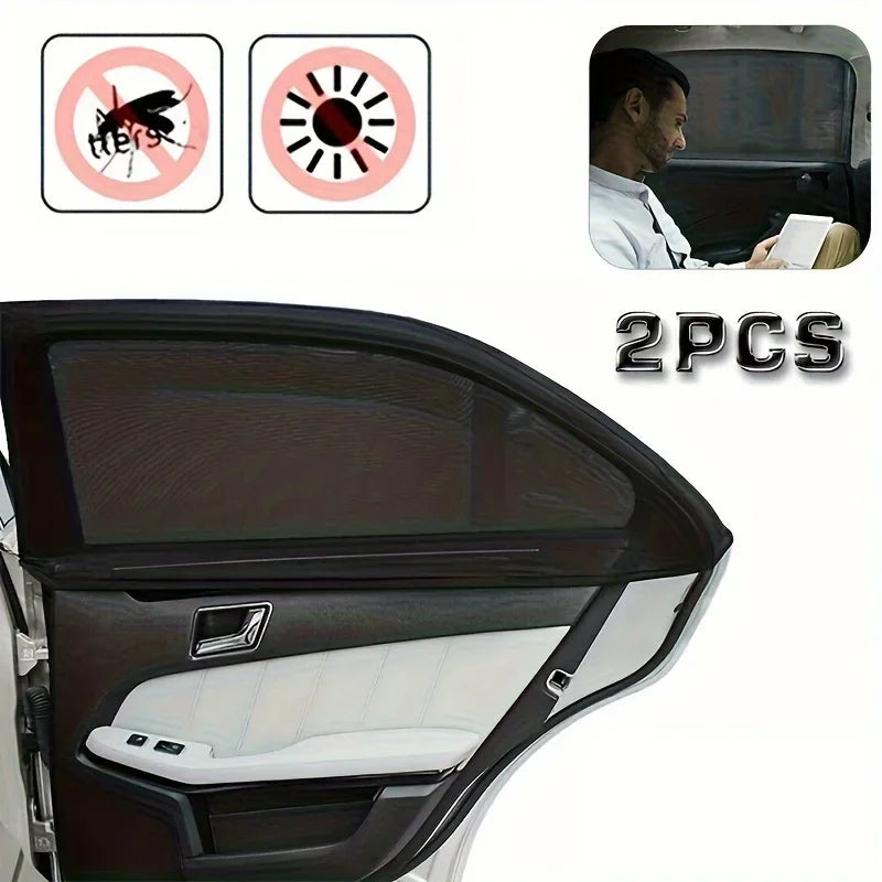 2PCS Car Window Mesh Sunshade Net Set – Mosquito Proof Sun Visor Covers, Universal Automotive Interior Window Protection Accessories