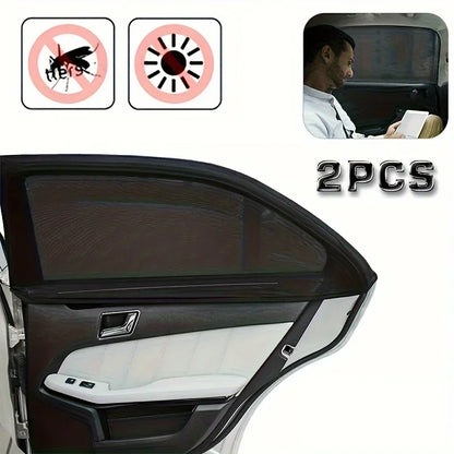 2PCS Car Window Mesh Sunshade Net Set – Mosquito Proof Sun Visor Covers, Universal Automotive Interior Window Protection Accessories