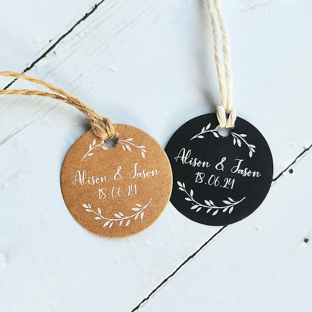 BY49 35mm Kraft & Black Paper Labels – Customizable Name & Date Wedding Decoration Stickers