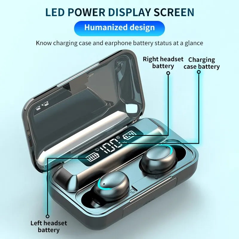 F9 Wireless Earphones Bluetooth TWS LED Display | Binaural Waterproof Headset HD Calling | CVC 8.0 Noise Reduction Headphones
