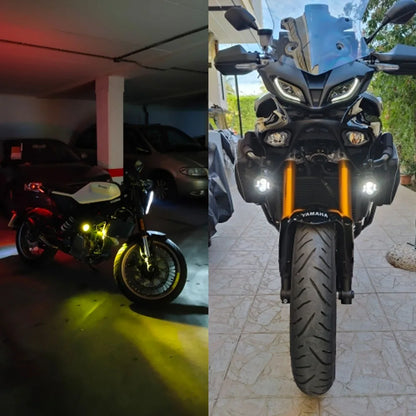 100W Dual Color LED Motorcycle Headlight Fog Lights - Auxiliary Driving Spotlight with Flasher, Pair