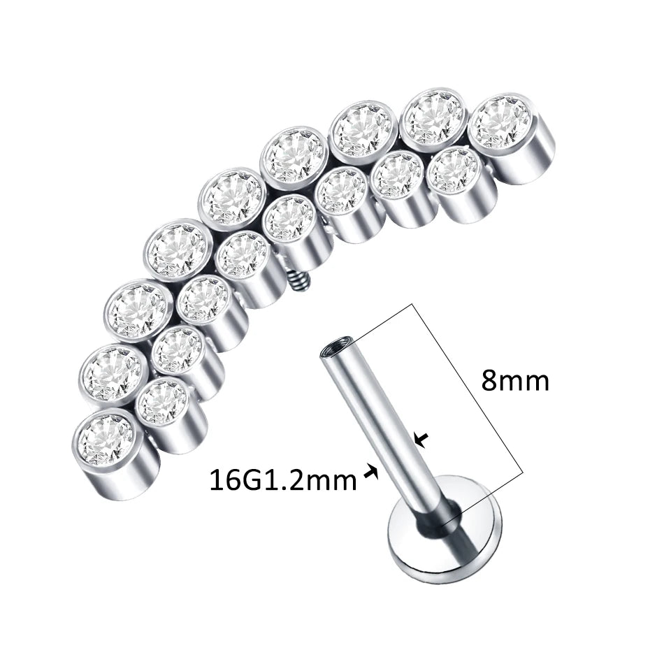 Titanium CZ Tragus & Helix Stud – Internally Threaded Labret Lip Ring Piercing Earring (1PC)