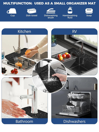 Leeseph Kitchen Silicone Sink Faucet Mat - Splash Guard & Absorbent Sink Protector - Kitchen Sink Gadgets