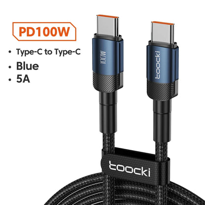 Toocki PD 100W/60W Type-C to Type-C Cable – Quick Charge 3.0 Fast Charging for iPhone 15, Huawei, Samsung, Xiaomi