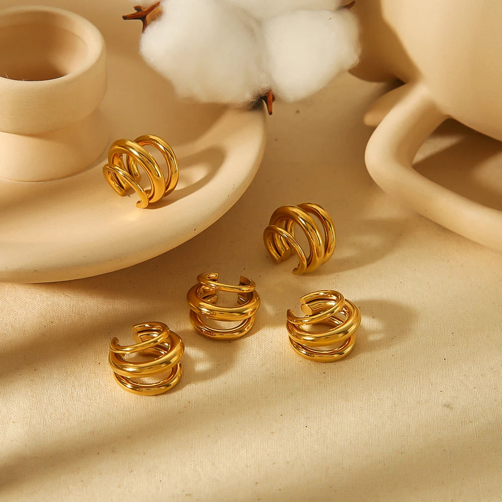 18K Gold Stainless Steel Multilayer Ear Clip – Waterproof Fashionable Women’s Jewelry Gift