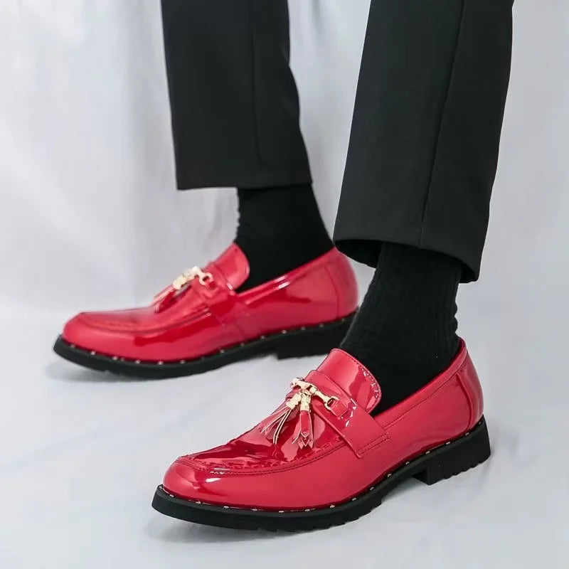 Men’s Gold Patent Leather Moccasins - Pointed Toe Luxury Business & Formal Dress Shoes