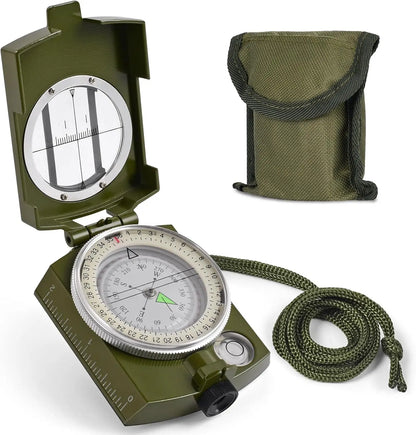 Multifunctional High-Precision Military Compass — Waterproof Metal Outdoor Survival Camping Compass with Fluorescent & Geological Features