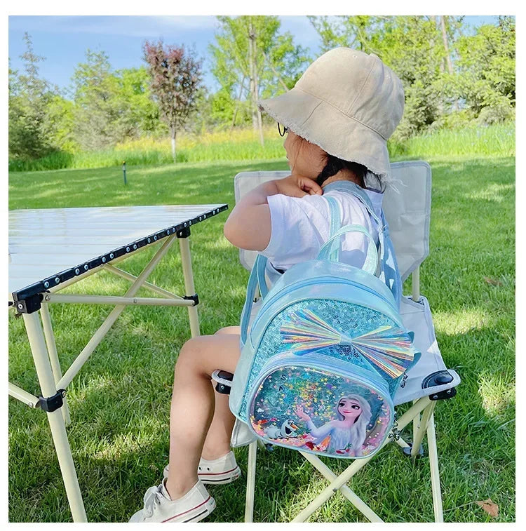Disney Frozen Elsa & Anna Sequin Backpack - Glitter PU Leather School Bag for Girls, Kawaii Travel Backpack & Christmas Gift