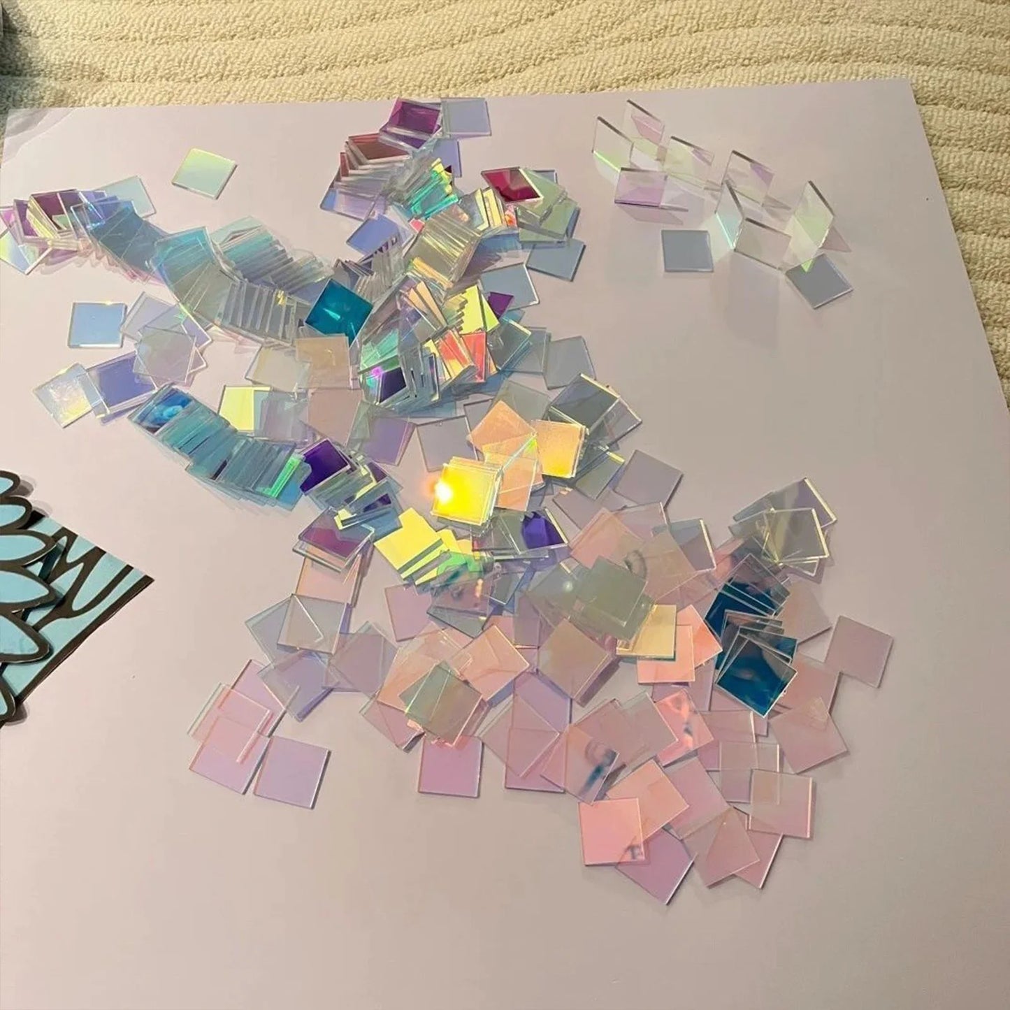 Mini Rainbow Holographic Acrylic Tiles - Decorative Double-Sided Craft Squares