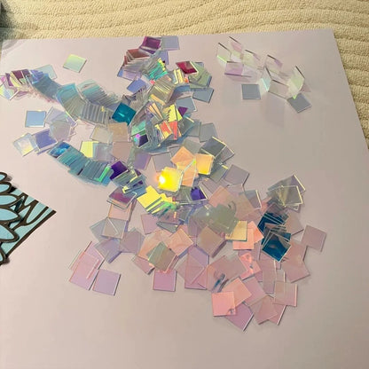 Mini Rainbow Holographic Acrylic Tiles - Decorative Double-Sided Craft Squares