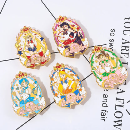 Sailor Girl Cartoon Brooch – Cute Moon & Stars Enamel Pin for Bags, Clothes & Jewelry