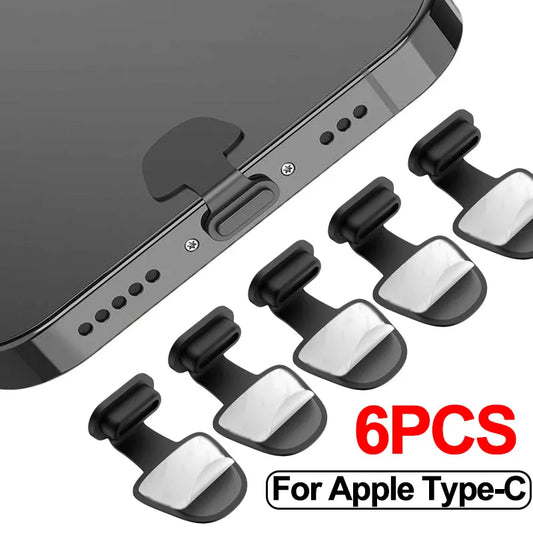 Charging Port Anti-Dust Dirt Plug - Silicone Dustplugs Cover for iPhone, Samsung, and USB Type-C Ports - Anti-Lost Cap (2/4/6PCS)