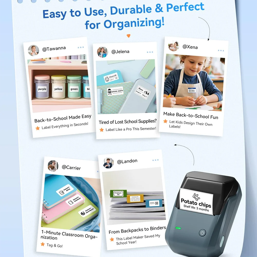 NIIMBOT B1 Portable 2-Inch Thermal Label Printer with Adhesive Tapes Bluetooth Mini Sticker Maker for Smartphone & PC