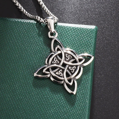 Witch Knot Necklace – Stainless Steel Magic Celtic Knot Pendant, Pagan Witchcraft Symbols, Jewelry Gift for Women