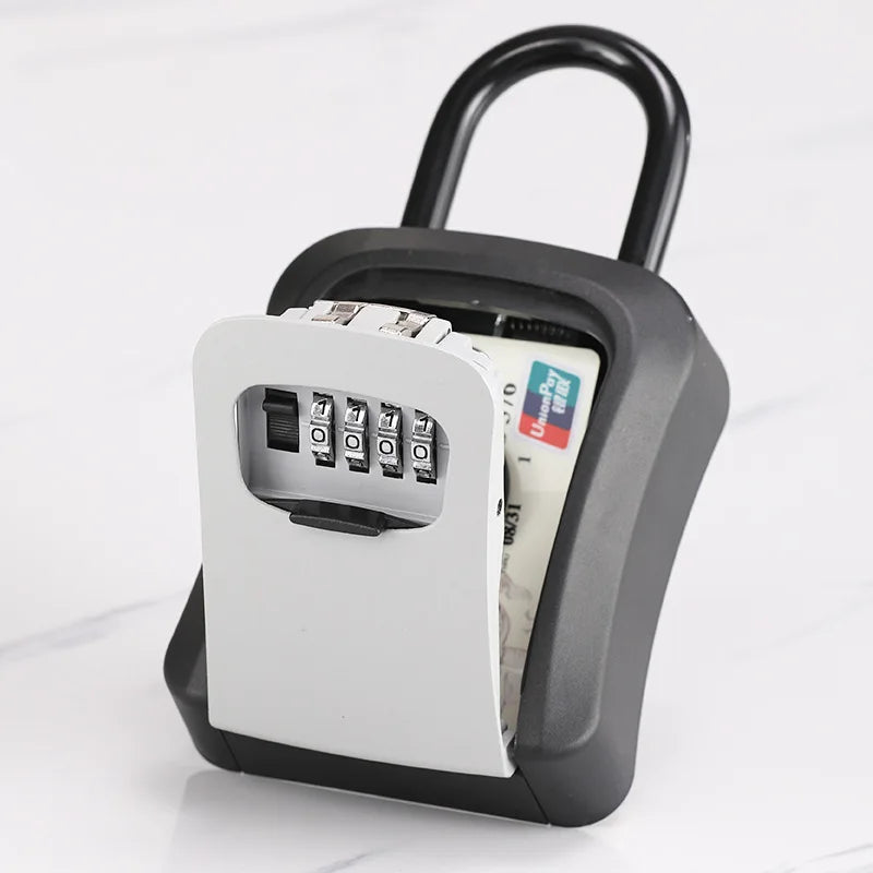 4 Digit Outdoor Password Key Box with Waterproof Steel Wire Hanging Hook - Free Installation & Extended Locking Storage