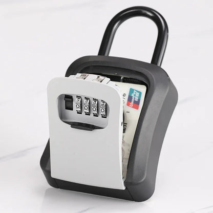 4 Digit Outdoor Password Key Box with Waterproof Steel Wire Hanging Hook - Free Installation & Extended Locking Storage
