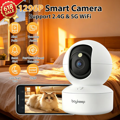 BoyKeep 2K Smart WiFi Security Camera – 360° Pan & Tilt Indoor Baby Monitor with 5G/2.4GHz, Night Vision & Two-Way Audio (K30)