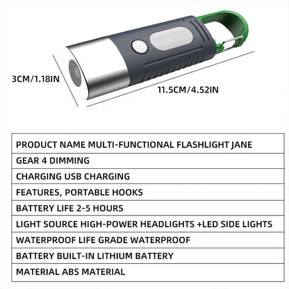 Mini High-Power LED Flashlight – 3-LED Telescopic Zoom Waterproof Camping Light with Side Lampshade