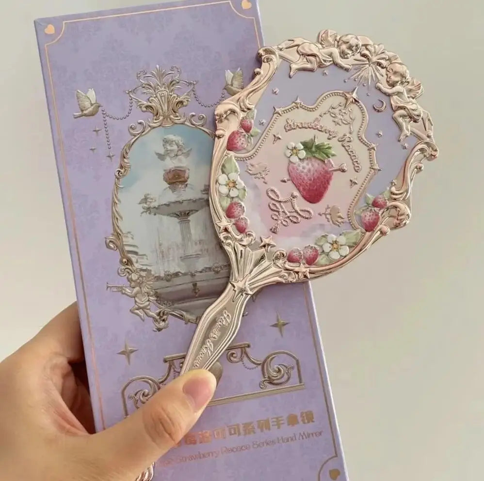 Flower Knows Angel Series Handheld Mirror – White, Black & Pink Compact Mirror