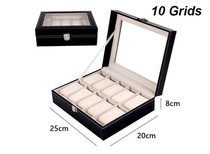 DELESYS PU Leather Watch Box — 2/3/4/5/6/8/10/12 Slot Traditional Style Storage Case with Lock, Gift Watch Organizer