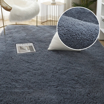 Gray Plush Velvet Area Rug – Soft Fluffy Anti-Slip Carpet for Living Room, Bedroom, Kids Room & Home Decor