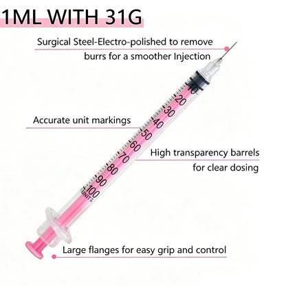 U-100 Insulin Syringes - 1ml 31G Sterile Precision Syringes, 8mm Needle, 20-Pack